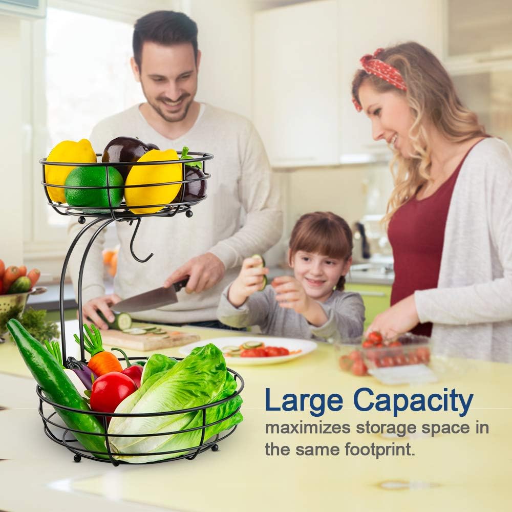 2-Tier Countertop Fruit Vegetables Basket Bowl Storage