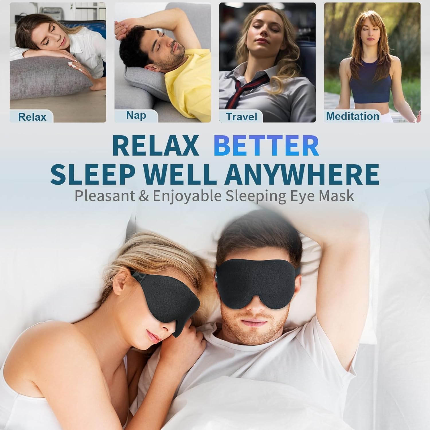 3D Sleep Mask for Side Sleeper, 100% Light Blocking Sleeping Eye Mask