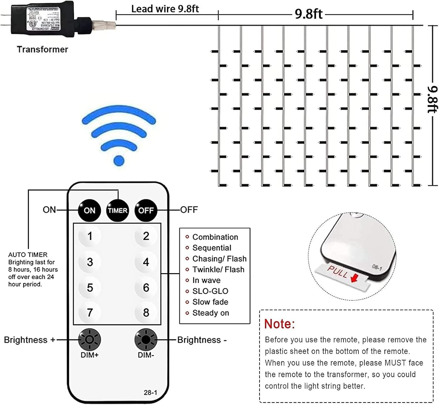 300 LED Remote Control Christmas Curtain Lights