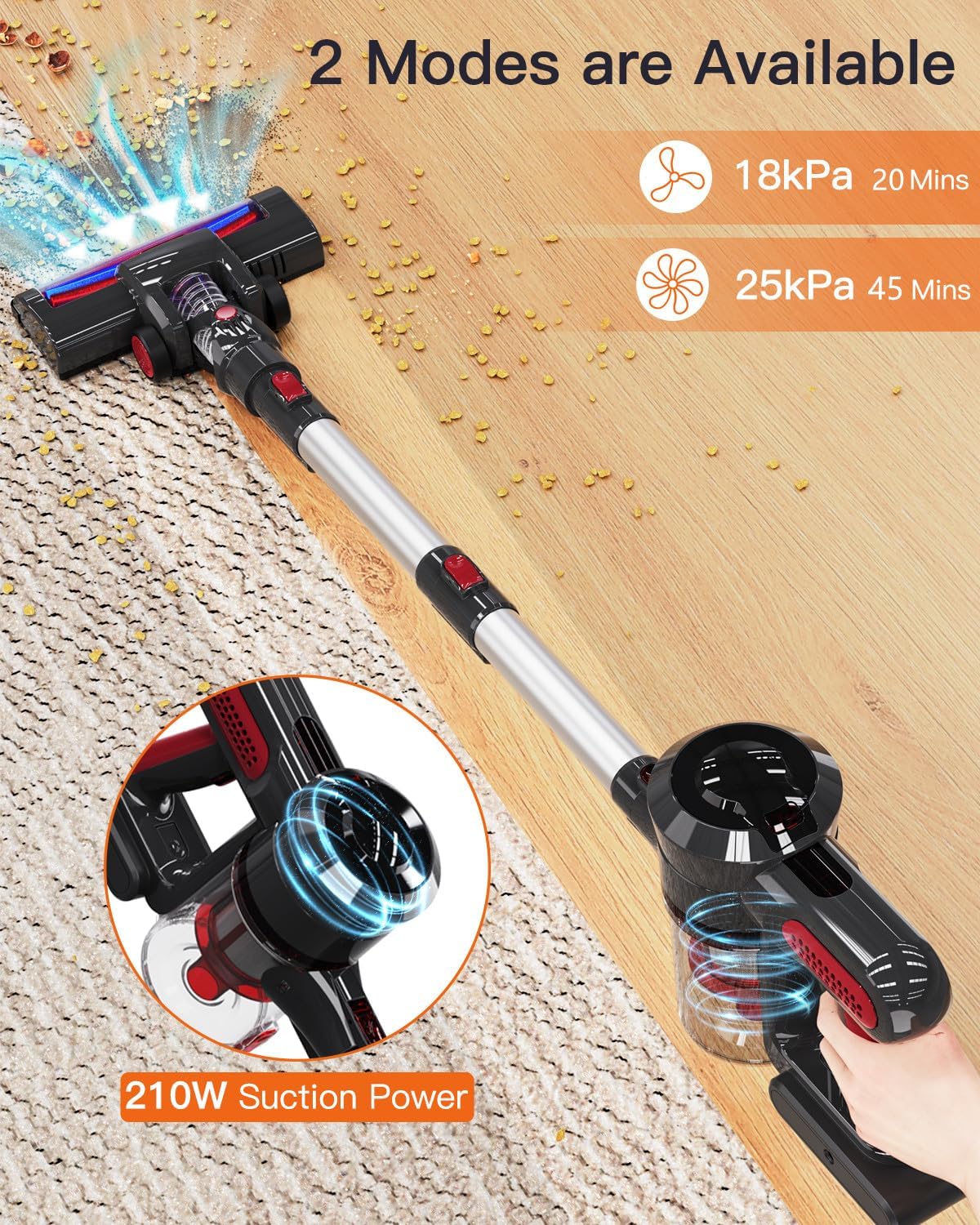 Cordless Vacuum Cleaner, 25kPa Powerful Vacuum Cleaners